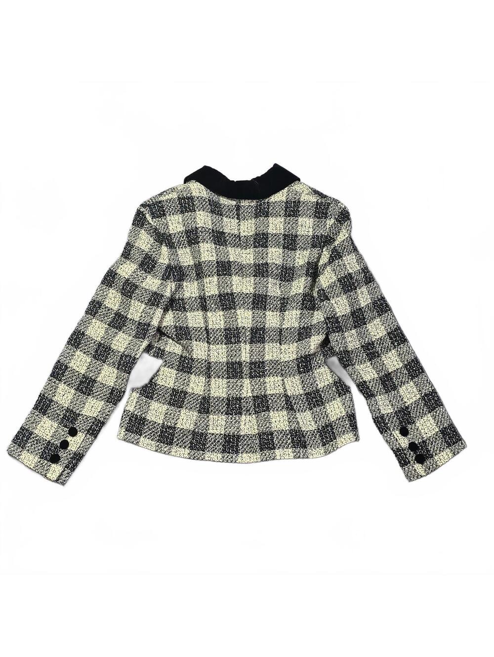 Elio Berhanyer Women's Size EU 46 US 14 Black White Checkered Blazer Velvet Trim - Picture 9 of 9